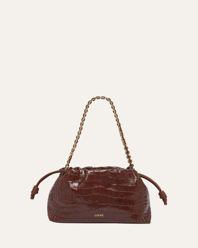 Flamenco Medium Shoulder Bag in Shiny Crocodile